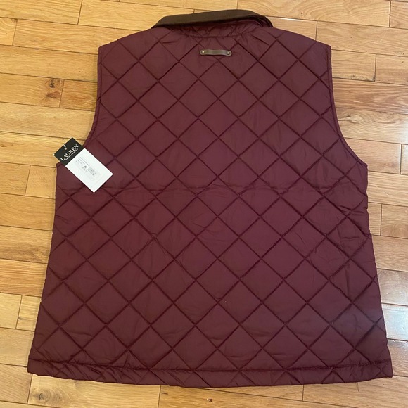 Lauren Ralph Lauren Quilted Vest Women's Burgundy Puffer Collar Size M - Picture 5 of 5